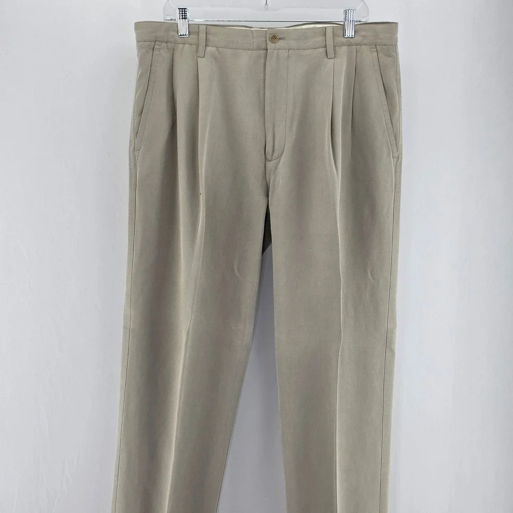 Nat Nast Pleated Trousers Mens 37x34 Cement Beige Silk Cotton Casual Classicwear